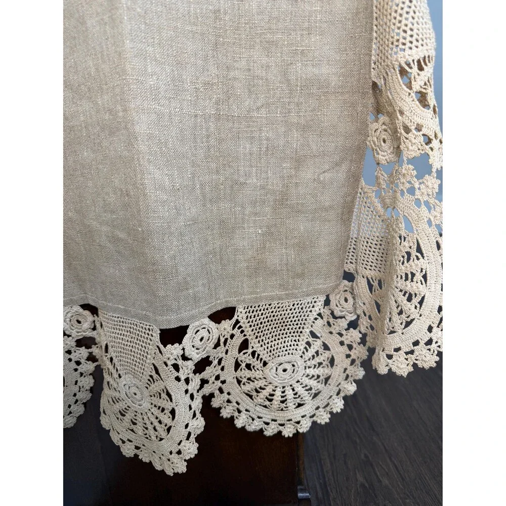 Vintage Crochet Table Runner, 75 Inch Floral Lace Dresser Scarf